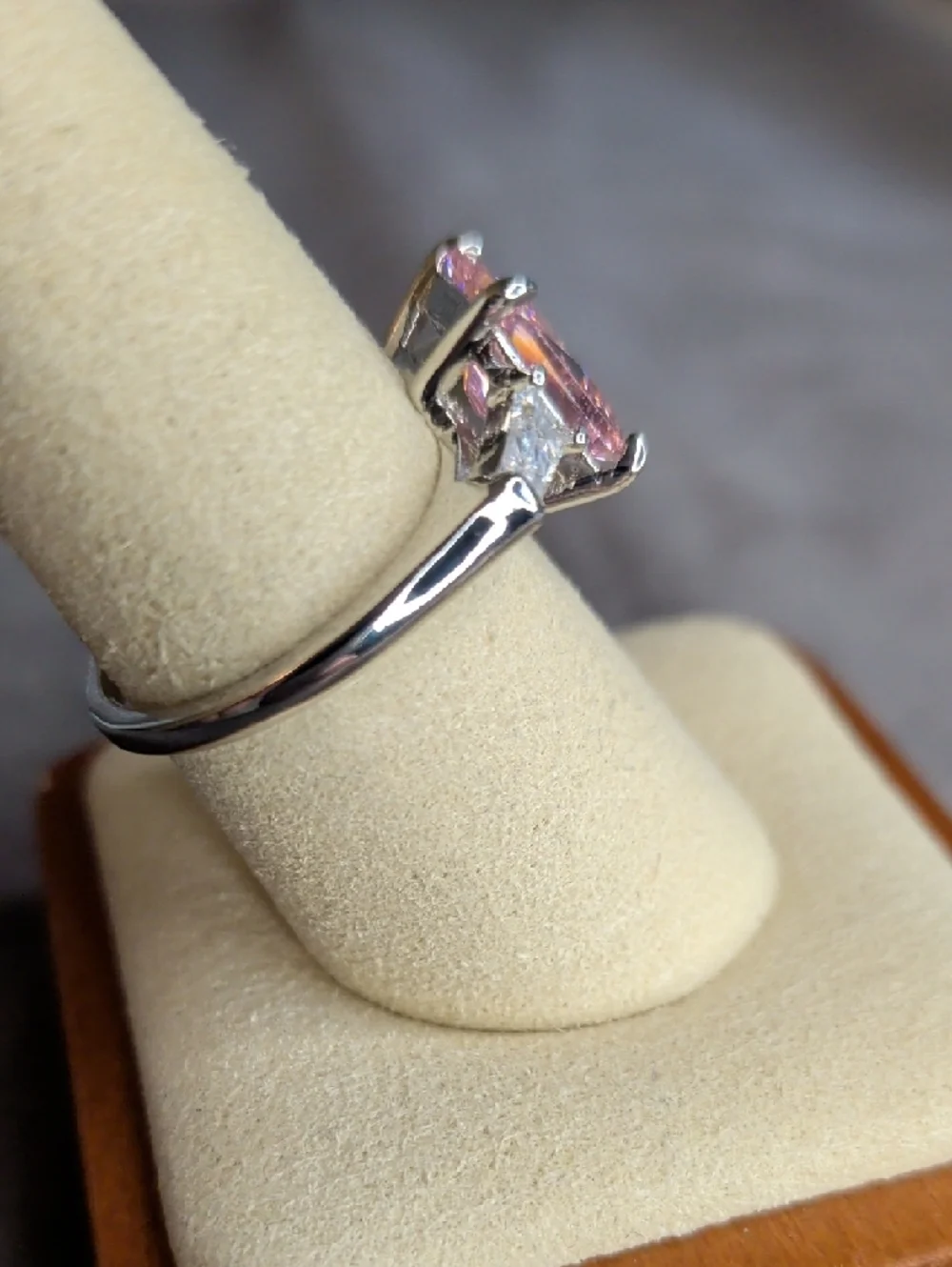 Pink Cushion-Cut Solitaire Ring with Baguette Accents - Women Jewelry